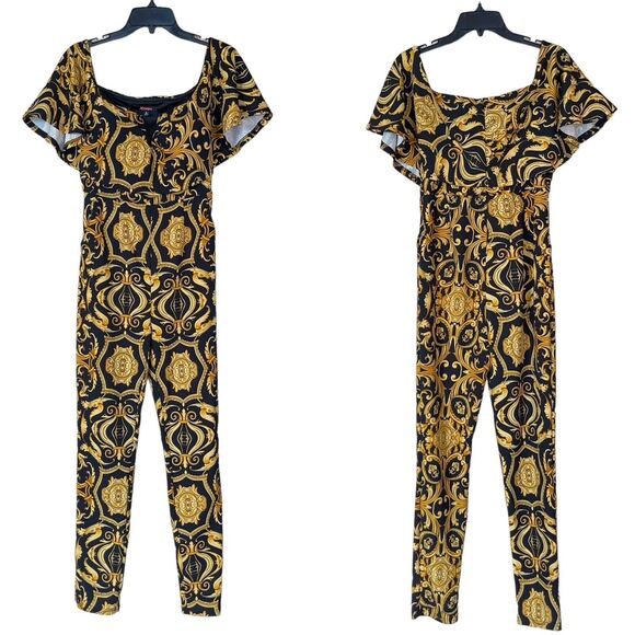 Jumpsuit Tapestry Print Off Shoulder Bodysuit - Picture 8 of 9